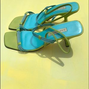 Ann Marino Lime Green w/turquoise blue insoles.